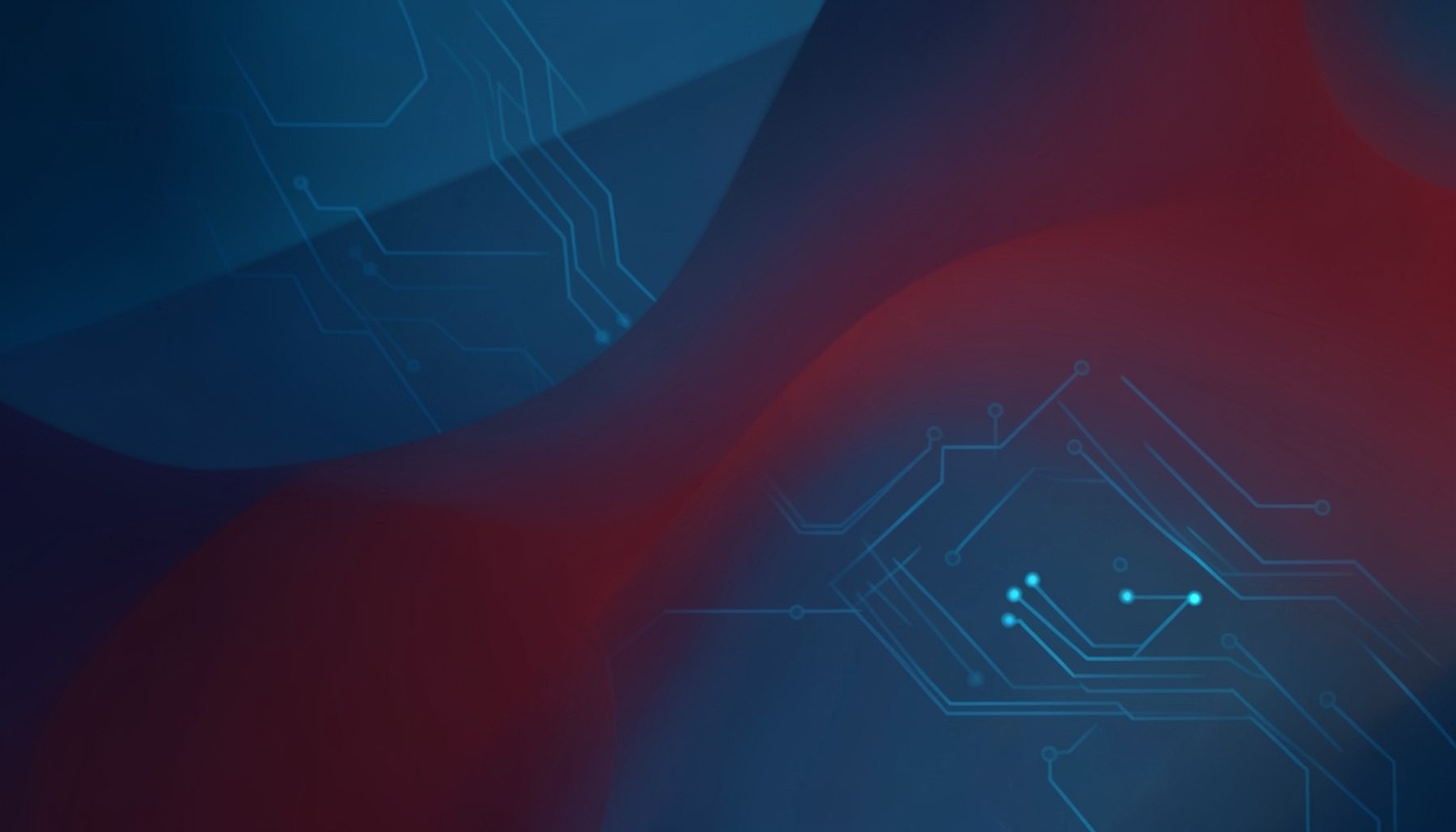 Composición abstracta con degradados en tonos azul profundo, gris acero y destellos cian que evocan circuitos y conexiones digitales
